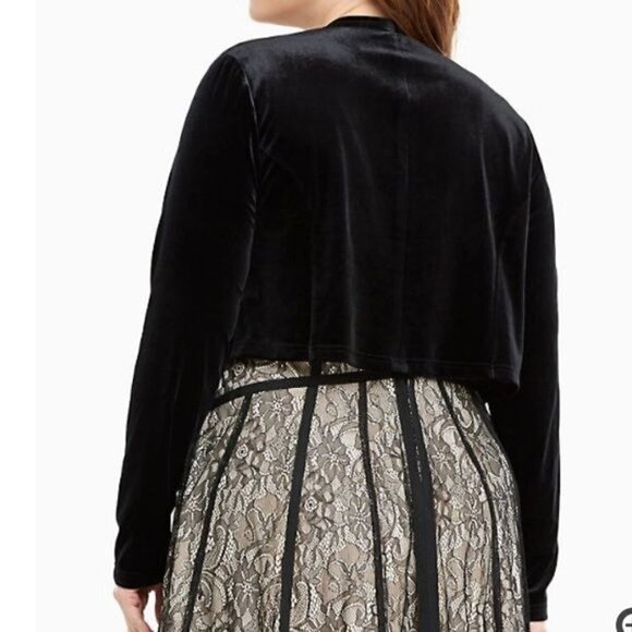 Torrid Tie Front Velvet Cropped Open Front Long Sleeve Jacket Deep Black Size 00 - Picture 4 of 13